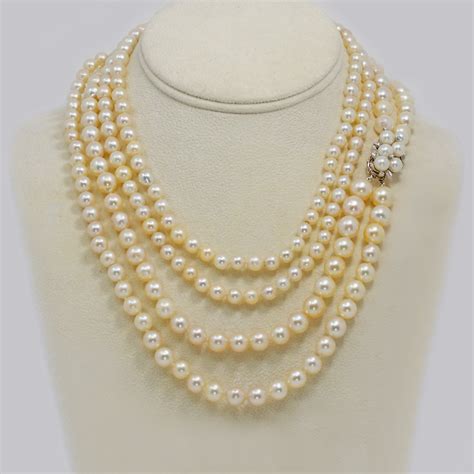 1930s Pearl Necklace 36 Long Diamond Clasp Vintage Double Strand Pearl