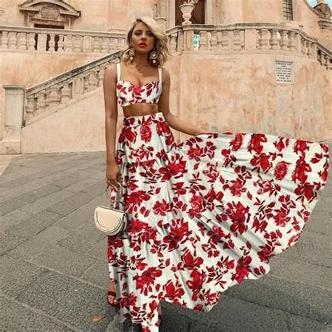 Sexy Midriff Baring Off Shoulder Floral Printed Maxi Dress Joymanmall Trending Dresses