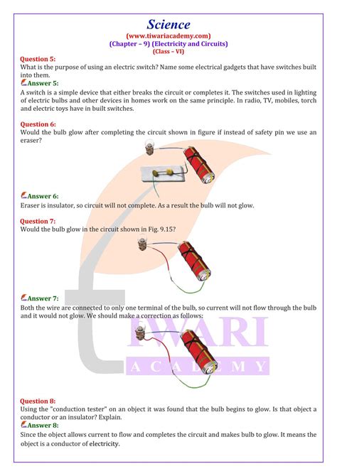 Ncert Solution For Class 6 Science Chapter 9 Electricity And Circuits