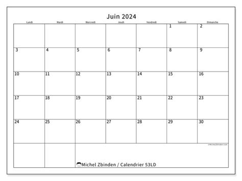 Calendrier Juin 2024 53ld Michel Zbinden Lu