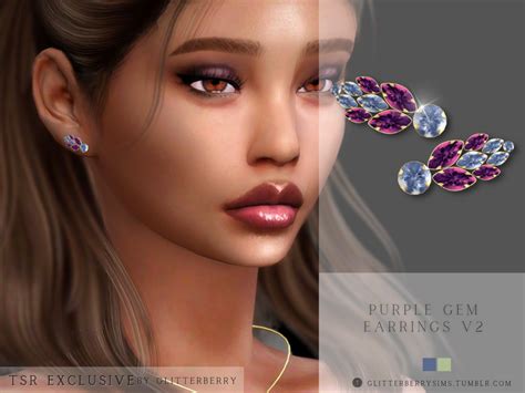 The Sims Resource Purple Gemstone Earrings V2