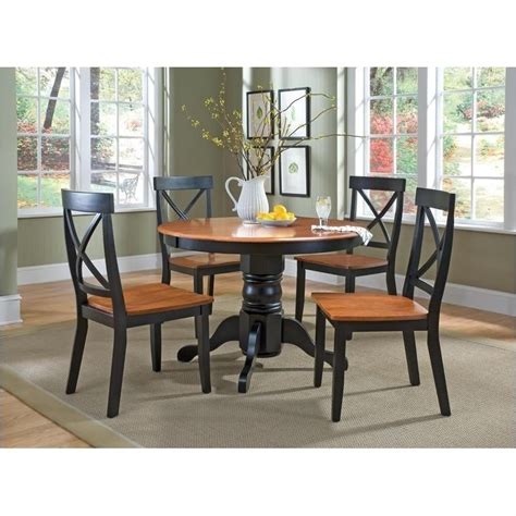 Bowery Hill Round Pedestal Dining Table In Black And Cottage Oak