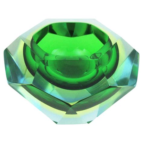 Flavio Poli Murano Green Yellow Sommerso Faceted Art Glass Bowl For Sale At 1stdibs