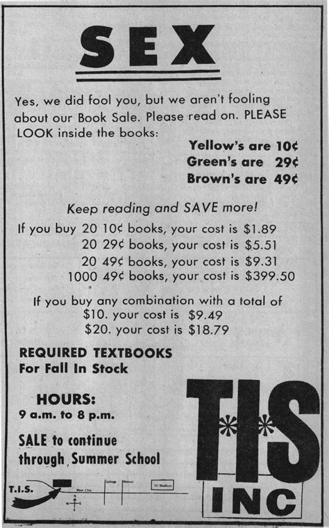 July 27 1970 Book Sale The Fool Indiana Throwback Nostalgia Archive Sex July Thing 1