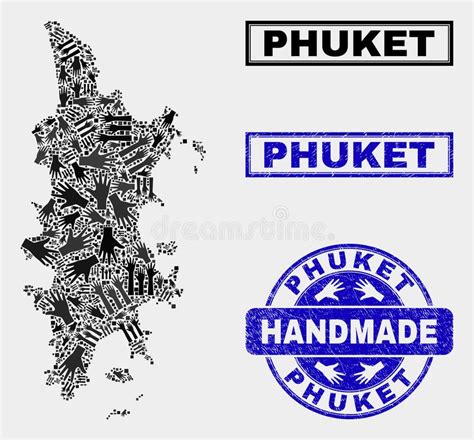 Handmade Collage Of Phuket Map And Scratched Seal Stock Vector