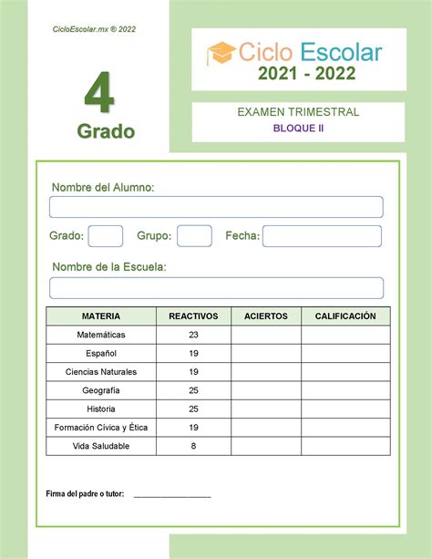 Examen Trimestral Cuarto Bloque2 2021 2022 Página 01 Imagenes Educativas