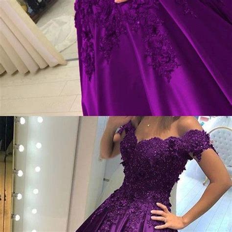 Grape Satin Ball Gowns Prom Dresses V Neck Off The Shoulder Quinceanera