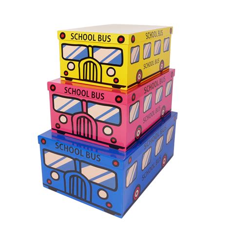 Soul And Lane Decorative Storage Cardboard Boxes Set Of 3 School Bus