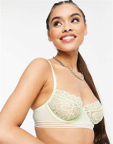 Missguided Lace Balconette Bra In Sage Asos