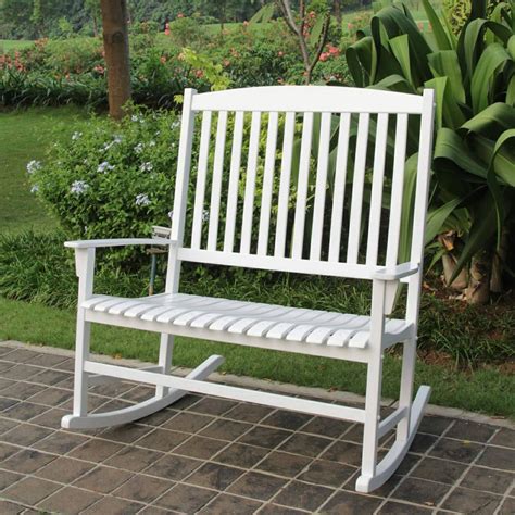 Mainstays Outdoor Double Rocking Chair White Solid Hardwood Wide Seat