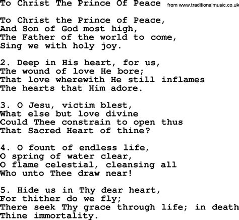 Catholic Hymns Song To Christ The Prince Of Peace Lyrics And Pdf