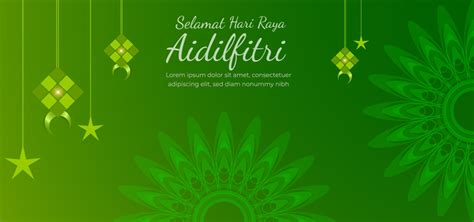 Hanging ketupat and crescent with stars, garlands on green background. Abstract Selamat Hari Raya Aidilfitri Vector Background ...