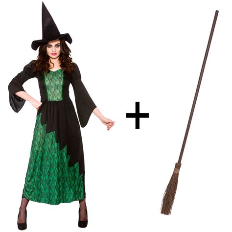Ladies Adult Halloween New Sorceress Witch Broom Fancy Dress Costume