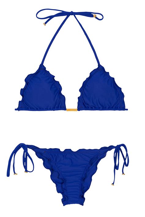 Dark Blue Scrunch Bikini With Wavy Edges Planet Blue Frufru Rio De Sol