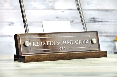 Wood Desk Name Plate With Pen Holder Card Holder Office Sign
