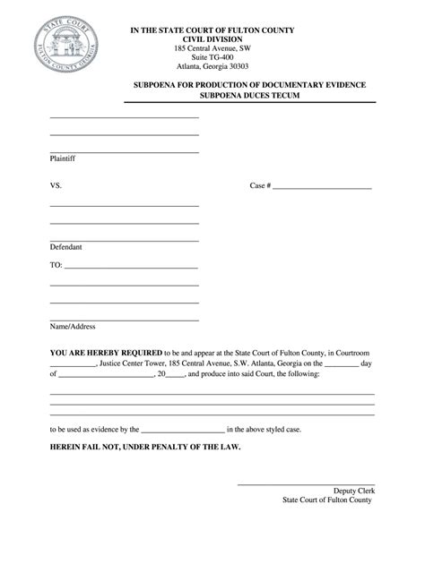 Fulton County State Court Subpoena Form Fill Out And Sign Printable