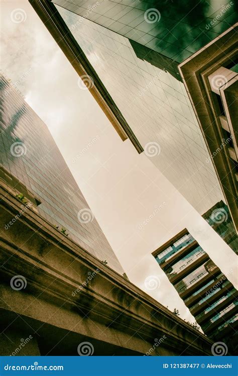 Corridor Of Corporate Buildings In Golden Atmosphere Stock Image