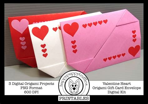 Origami Valentine Heart T Card Envelope Printable Digital Instant