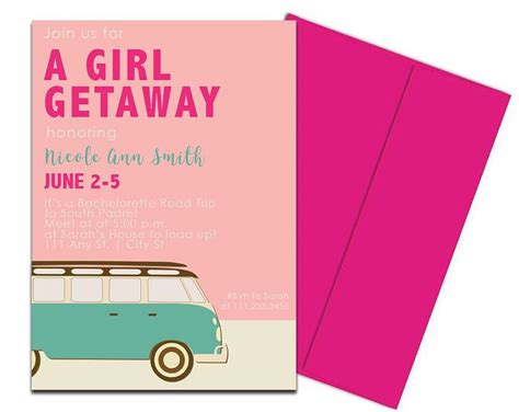 Printed Road Trip Themed Bachelorette Invitations With Envelopes Hen