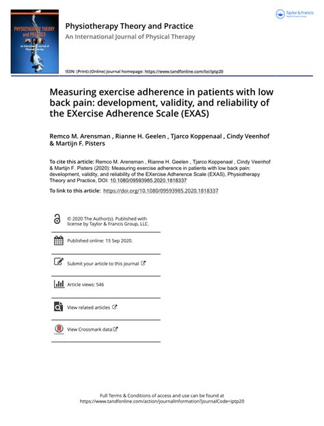 Pdf Measuring Exercise Adherence In Patients With Low Back Pain