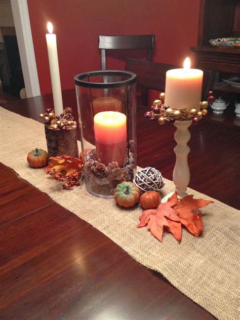 Two It Yourself Fall Table Decorations On A Burlap Runner