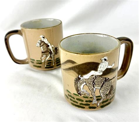 Vintage Cowboy Coffee Mugs Western Rodeo Horse Country Theme Etsy