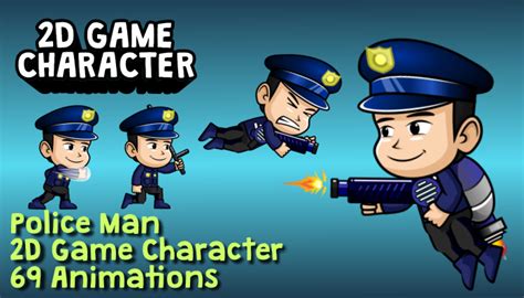 Police Man 2d Game Character Sprite Gamedev Market