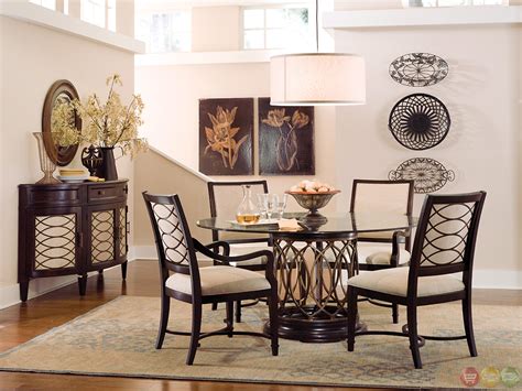 Intrigue Transitional Round Glass Top Table And Chairs