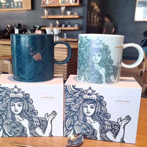 Starbucks Cup New Meid Ocean Goddess Coffee Mug Ceramic With Lid Couple