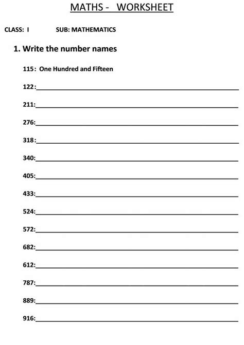 Maths Worksheet Number Name For Class 1
