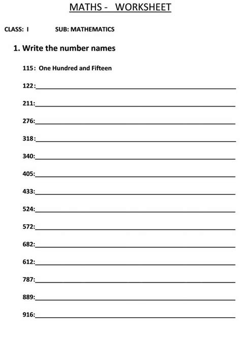 Number Name Worksheet 1 To 10