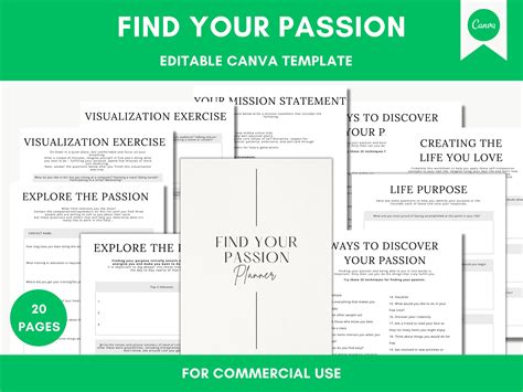 Editable Find Your Passion Journal in Canva Canva Template Pack Passion