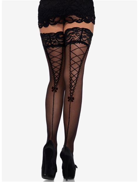 black faux lace up thigh highs hot topic