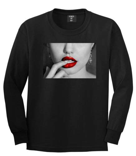 Kings Of Ny Sexy Red Lips And Finger Graphic Tee Long Sleeve T Shirt Black White Ebay