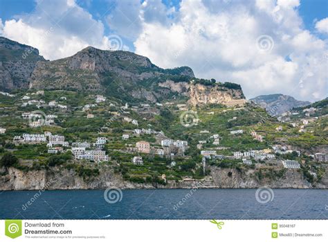 Buildings On The Cliff On Amalfi Coast Stock Image Image Of Mountain