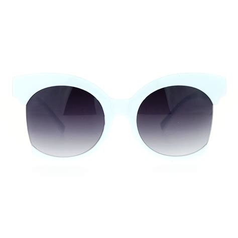 Sa106 Womens Oversize Side Crop Lens Butterfly Round Sunglasses White