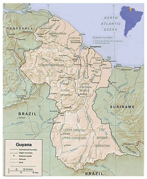 Large Detailed Political And Administrative Map Of Guyana With Relief