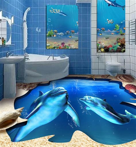 3d Dolphin Conch 0408 Floor Wallpaper Murals Self Adhesive Etsy