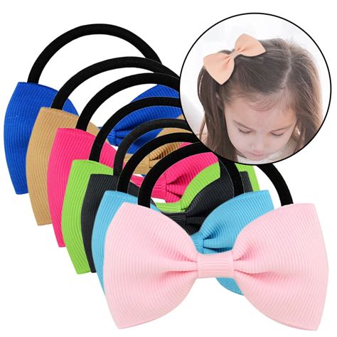 1pcs Solid Colorful Elastic Hair Bands Girls Ribbon Bows Girls Hair