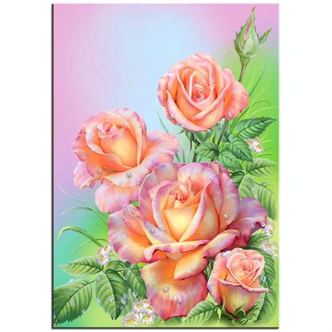 Diy Diamond Painting 5d Diamond Embroidery Bouquet Of Roses Round