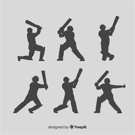 Cricket Player Silhouette Collection Free Vector