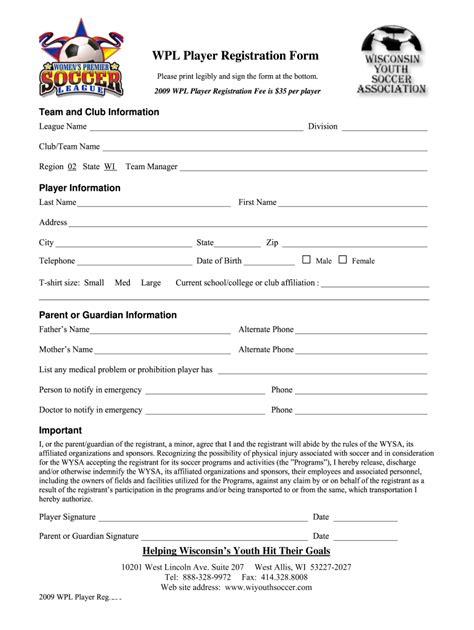 Printable Sports Registration Form Template Printable Free Templates