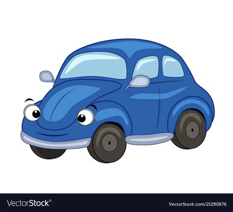 Cute Cartoon Blue Car Vector Illustration Isolated On White Background