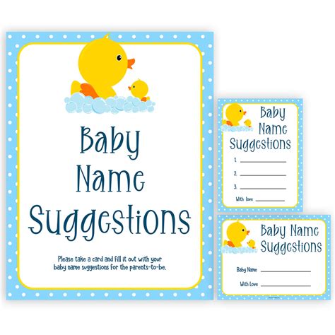 Baby Name Suggestions Game Rubber Ducky Printable Baby Shower Games