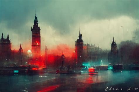London Cityscape Night Painting Graphic By Alone Art · Creative Fabrica