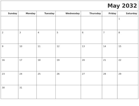 May 2032 Calendars To Print