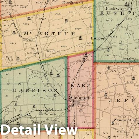 Historic Map : 1875 Logan County, Ohio, 1874. - Vintage Wall Art