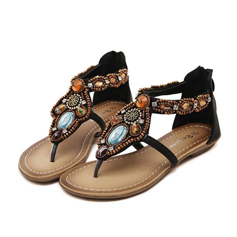 Free Shipping 2017 Women Flat Sandals Ankle Fashion Ethnic Trend