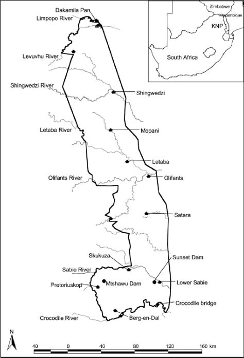 Map Of The Kruger National Park Indicating The Main Rivers And Larger