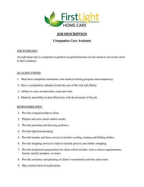 Companion Caregiver Job Description - Client Support and Ability to
